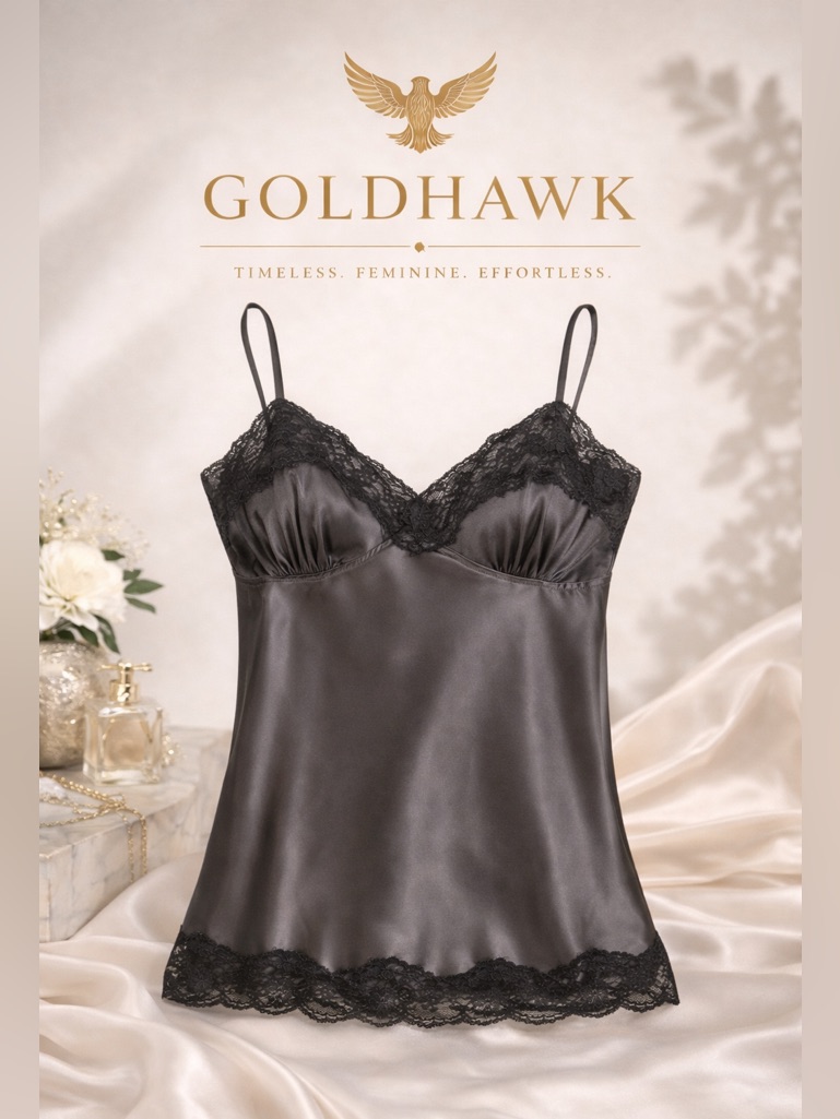 Nwt Gold Hawk 100% Silk And Lace-Trimmed Camisole In Light Taupe Size Medium